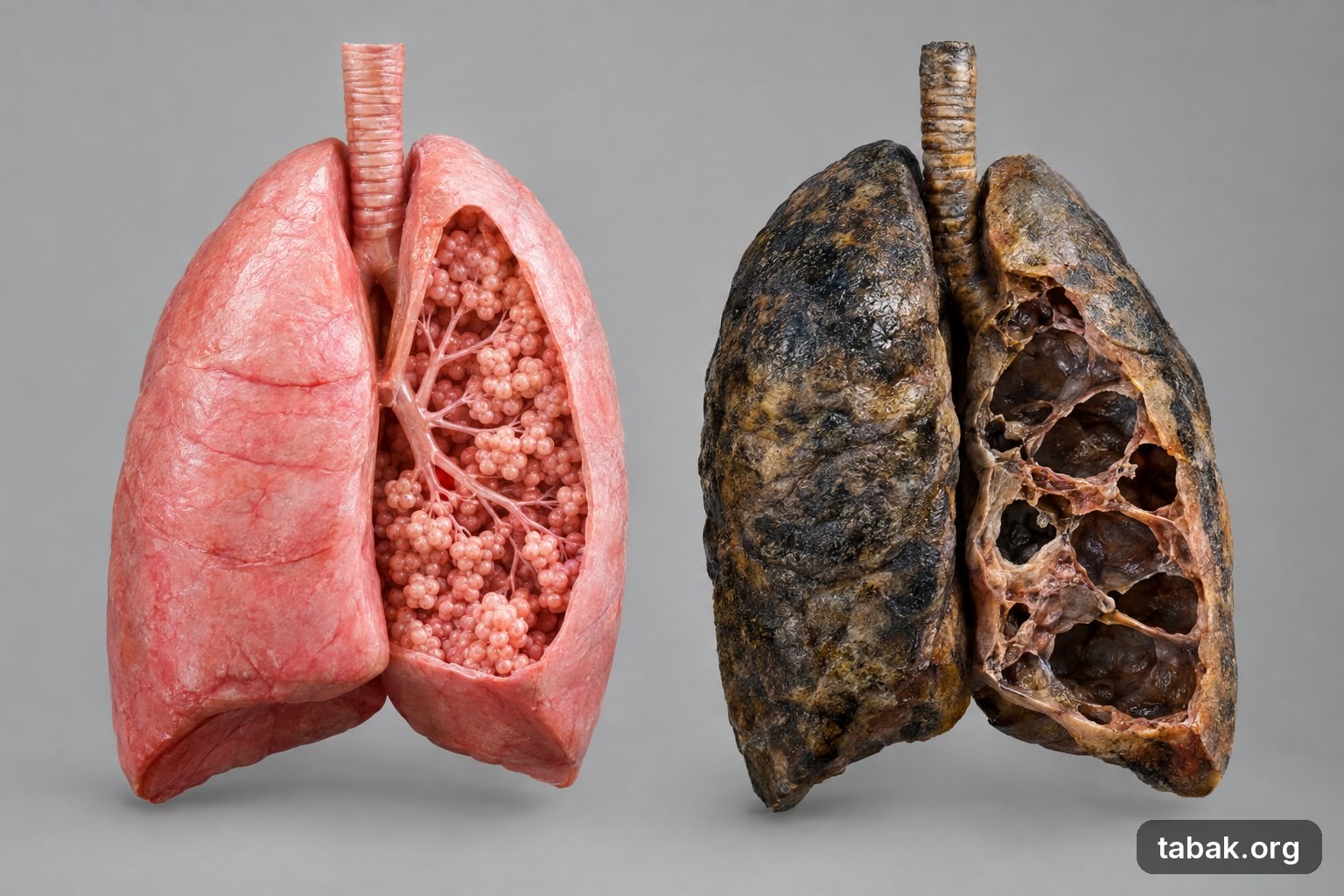 Gesunde und Raucherlunge im Vergleich – Anatomische Gegenüberstellung