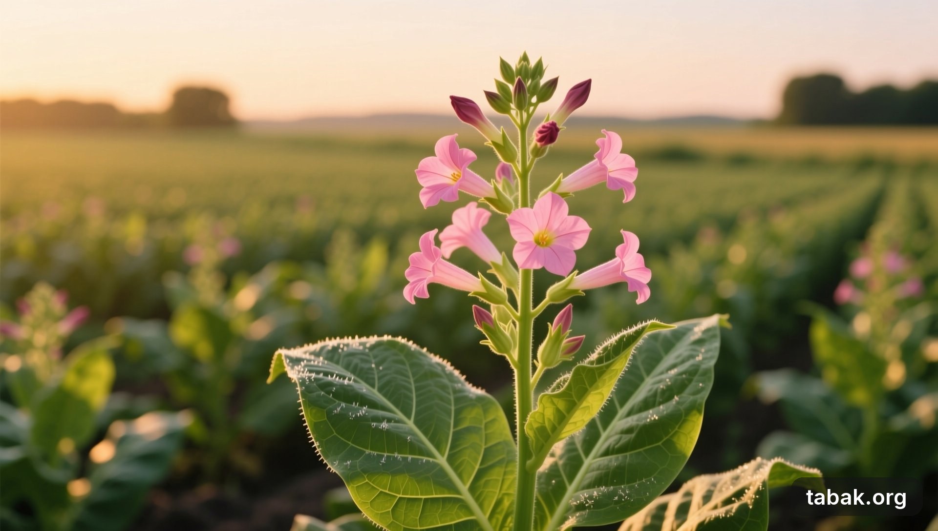 Blühender Kulturtabak – Nahaufnahme einer blühenden Tabakpflanze (Nicotiana tabacum) im Feld